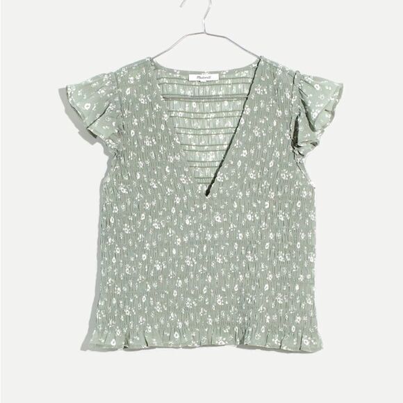 MADEWELL V-Neck Cottage Garden Smocked Lucie Top Green - 26W - Picture 1 of 16